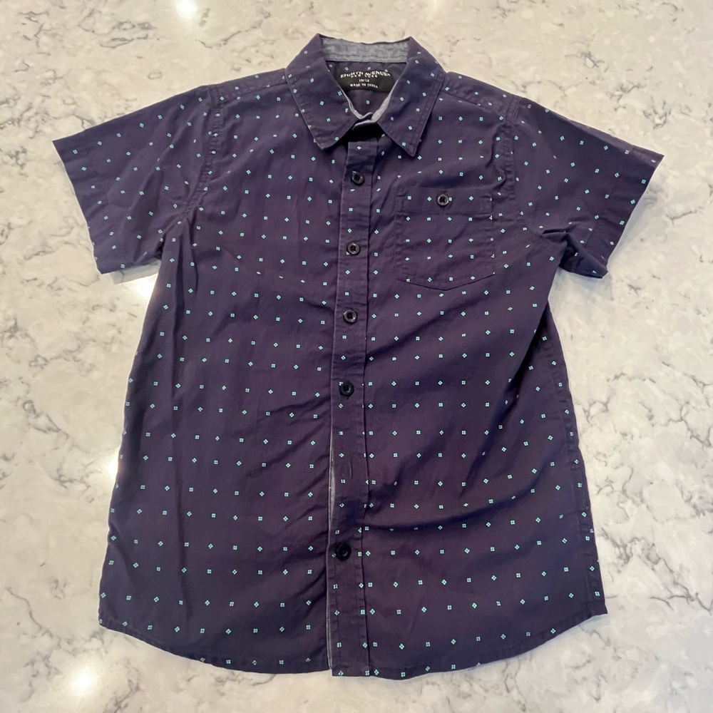 Boys M (10/12) Navy w/ Teal Shapes Button-Down Shirt